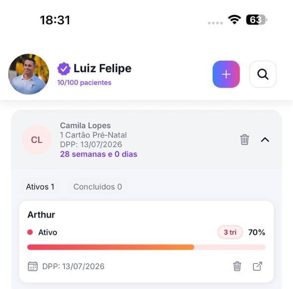 Visão mobile do cartão pré-natal