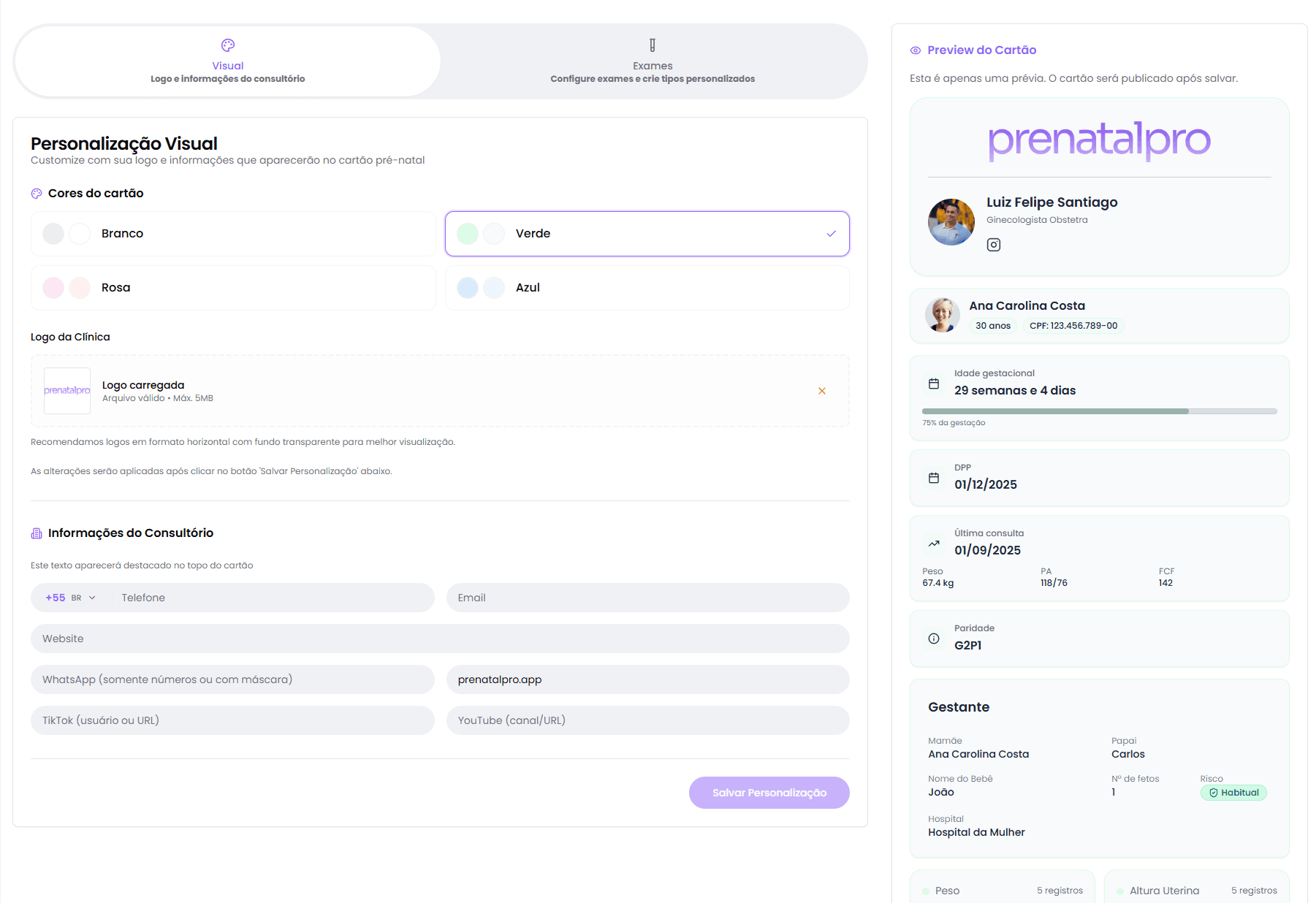Aba Personalização Visual: Deixe o Cartão Pré-Natal com a Sua Marca
